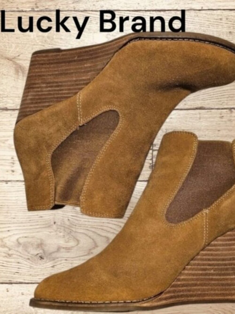 Lucky Brand Tan Suede Wedge Ankle Booties
